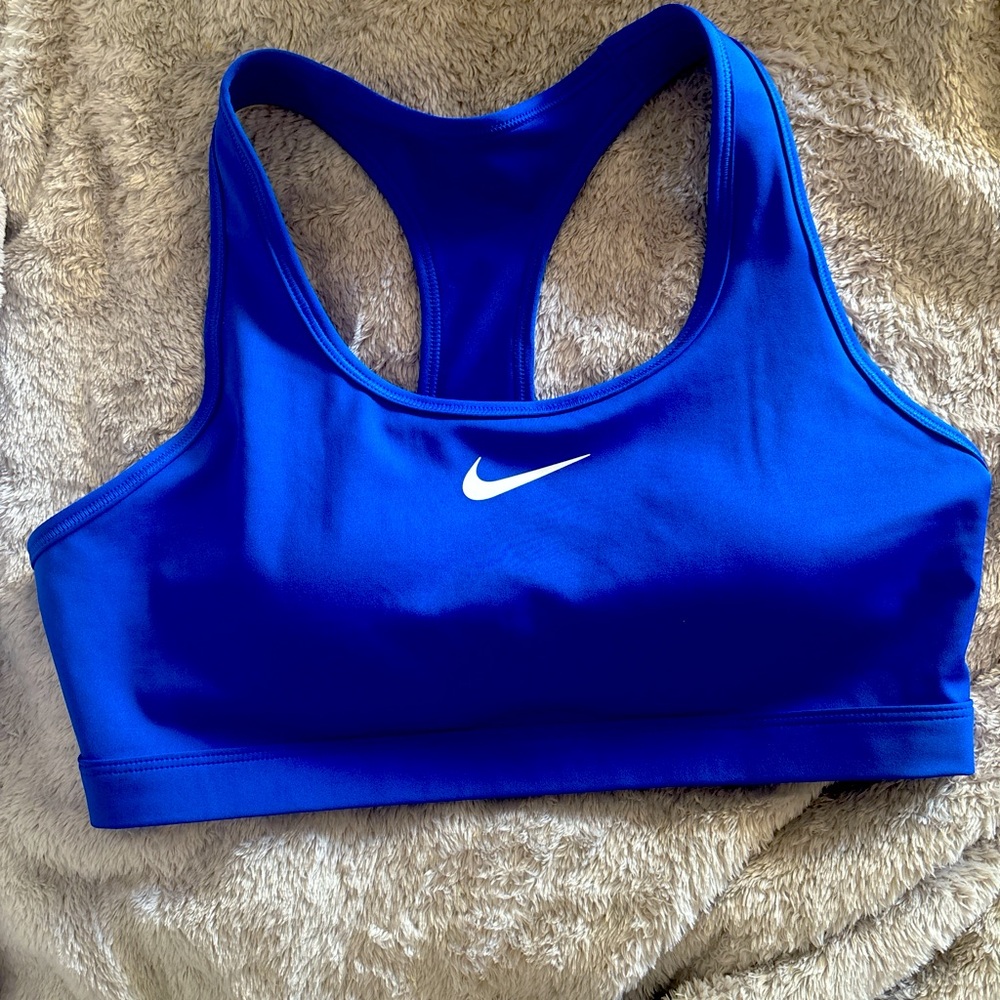 Nike Blue Dri Fit Racerback Sports Bra with Moisture-Wicking Fabric